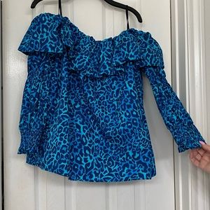 Top, off shoulder, Lilly Pulitzer, size L, green/black animal print